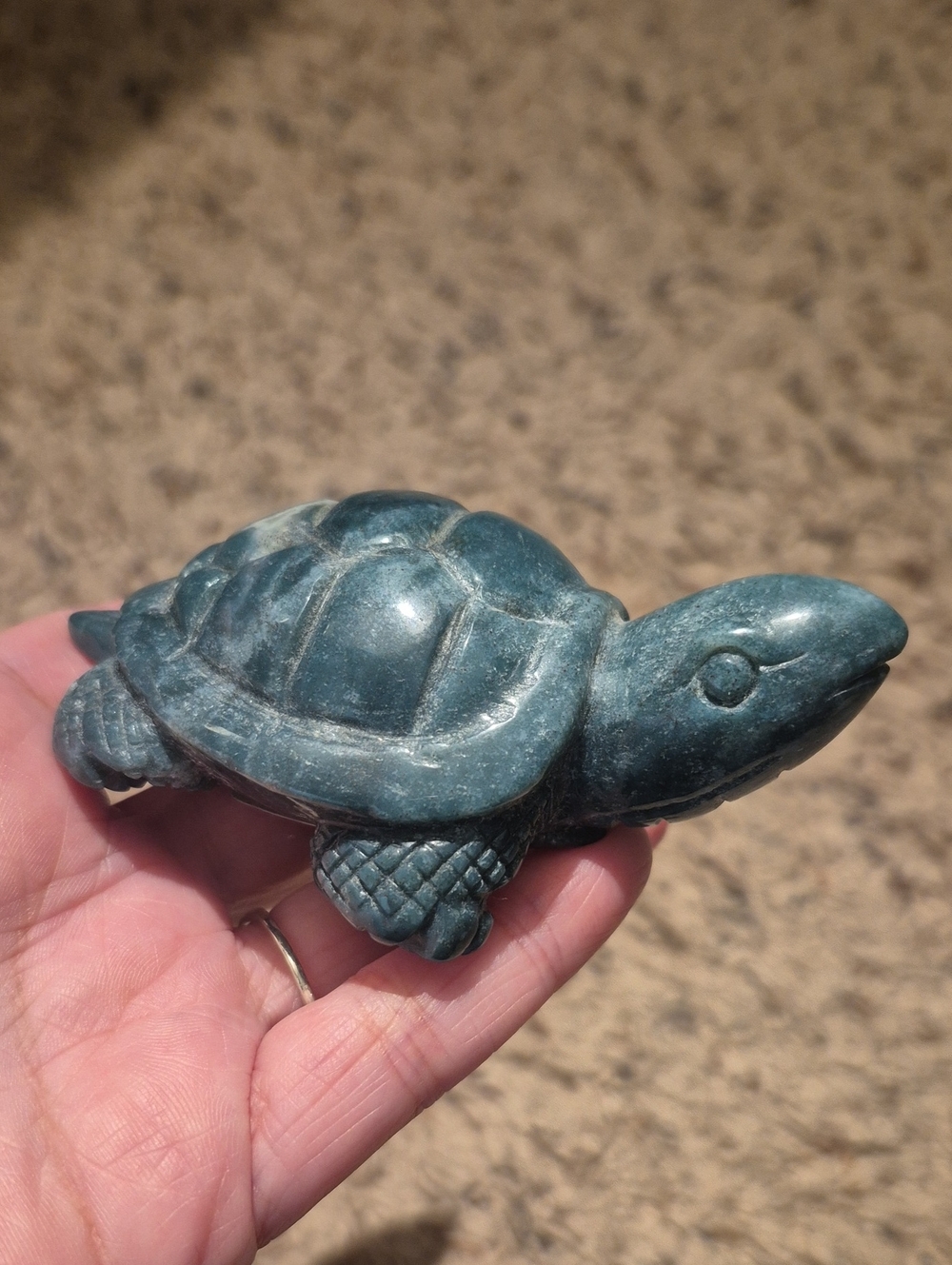 Hand Carved Moss Agate Turtle Figurine
